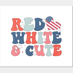 Red White & Cute 4th July Retro Independence Day Posters and Art